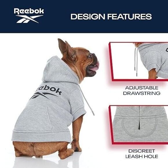 Reebok Dog Pullover Hoodie Gray Fleece Dog Sweater, LARGE - Picture 3 of 10